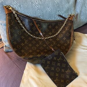 Brown Monogram Hobo Bag with Chain strap and small attached wristlet